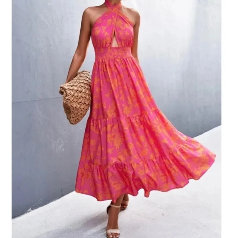 Boho floral print halter maxi dress - Picture 1 of 9